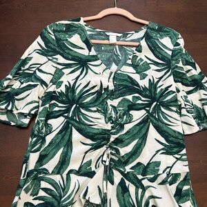 H&M Green Leaf Print Women's Blouse